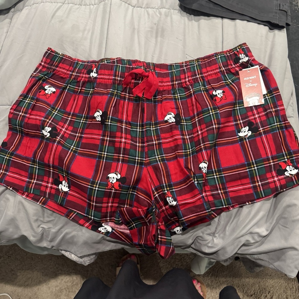 Old Navy Disney Minnieβ Mouse Plaid Pajama Shorts Red Holiday Sleepwear Size 2x